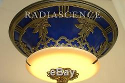 Miller Art Deco Hollywood Regency Glass Porcelain Silver Chandelier Hanging Lamp