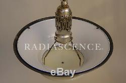 Miller Art Deco Hollywood Regency Glass Porcelain Silver Chandelier Hanging Lamp