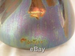 Montieres, French Art Deco Iridescent Ceramic Vase, Signed, 1930 Years