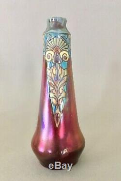 Montieres iridescent ceramic vase, Art Deco irisé (Jean Barol, Massier style)