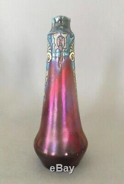 Montieres iridescent ceramic vase, Art Deco irisé (Jean Barol, Massier style)