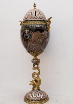 Monumental Art Deco Egg-Shaped Vase Ceramic & Bronze Sign Decor Art Gift Home