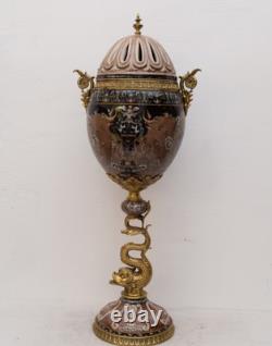 Monumental Art Deco Egg-Shaped Vase Ceramic & Bronze Sign Decor Art Gift Home