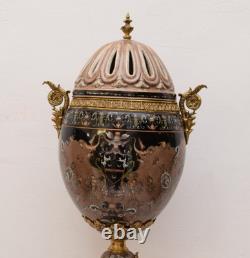 Monumental Art Deco Egg-Shaped Vase Ceramic & Bronze Sign Decor Art Gift Home