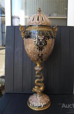 Monumental Art Deco Egg-Shaped Vase Ceramic & Bronze Sign Decor Art Gift Home Monumental Art Deco Egg-Shaped Vase Ceramic & Bronze Sign Decor Art Gift Home