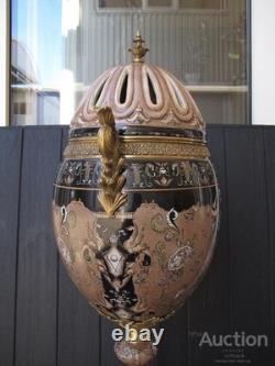 Monumental Art Deco Egg-Shaped Vase Ceramic & Bronze Sign Decor Art Gift Home