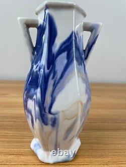 Mueller Art Pottery Illinois 1920s Vintage Art Deco Blue Swirl Ceramic Vase