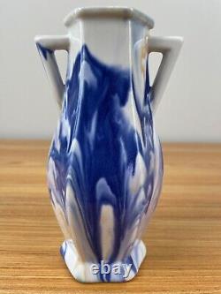 Mueller Art Pottery Illinois 1920s Vintage Art Deco Blue Swirl Ceramic Vase