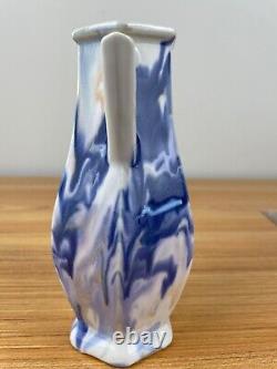 Mueller Art Pottery Illinois 1920s Vintage Art Deco Blue Swirl Ceramic Vase