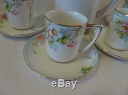 NIPPON Hand Painted White Porcelain Tea SET-Teapot W. 4 Demitasse Cups/Saucers