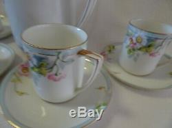 NIPPON Hand Painted White Porcelain Tea SET-Teapot W. 4 Demitasse Cups/Saucers