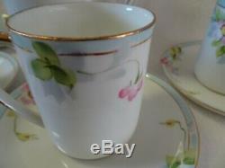 NIPPON Hand Painted White Porcelain Tea SET-Teapot W. 4 Demitasse Cups/Saucers