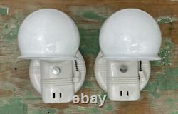 NOS Pair Vtg Art Deco Milk Glass Bathroom Wall Sconces 1920s 1930 1940 Porcelain