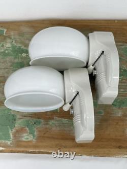 NOS Pair Vtg Art Deco Milk Glass Bathroom Wall Sconces 1920s 1930 1940 Porcelain