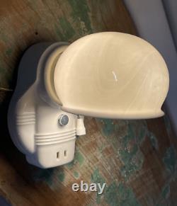 NOS Pair Vtg Art Deco Milk Glass Bathroom Wall Sconces 1920s 1930 1940 Porcelain