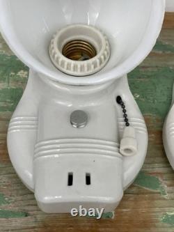 NOS Pair Vtg Art Deco Milk Glass Bathroom Wall Sconces 1920s 1930 1940 Porcelain
