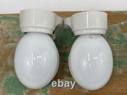 NOS Pair Vtg Art Deco Milk Glass Bathroom Wall Sconces 1920s 1930 1940 Porcelain