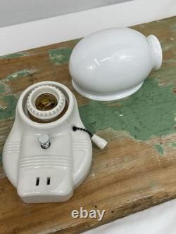 NOS Pair Vtg Art Deco Milk Glass Bathroom Wall Sconces 1920s 1930 1940 Porcelain