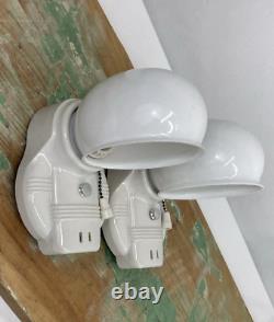 NOS Pair Vtg Art Deco Milk Glass Bathroom Wall Sconces 1920s 1930 1940 Porcelain