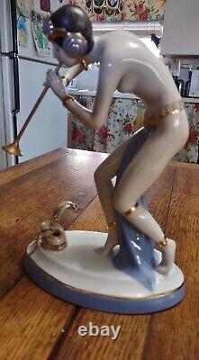 Nearly Nude Porcelain Dancer with a Snake, Royal Dux, Bohemia, 1920s 1930s