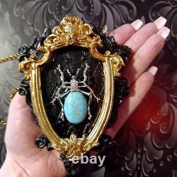 Necklace woman pendant art deco nouveau talisman luck luxury jewelry blue spider