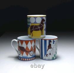 New Hermes Equestrian Coffee Mugs Set of 3 Original Box Art Deco Porcelain Horse