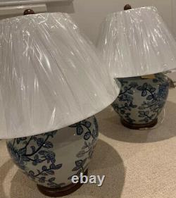 New Pair Ralph Lauren Oriental Floral Porcelain Ginger Jar Lamp Hand Painted 2x