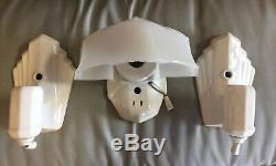 Nice 3 Piece Vintage Porcelain/glass Bathroom Light Fixtures Set -art Deco