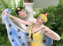 Nice Art Deco Porcelain Lamp Dancing Flapper Lady (couple) With Cape