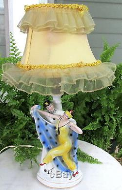 Nice Art Deco Porcelain Lamp Dancing Flapper Lady (couple) With Cape