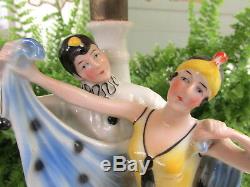 Nice Art Deco Porcelain Lamp Dancing Flapper Lady (couple) With Cape