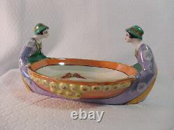 Noritake Art Deco Lady Figural Twins Gemini Lustre Bowl Butterflies Signed