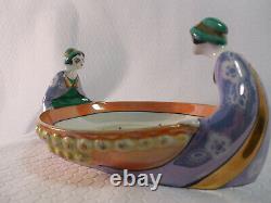 Noritake Art Deco Lady Figural Twins Gemini Lustre Bowl Butterflies Signed