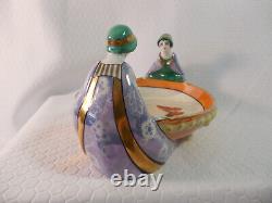 Noritake Art Deco Lady Figural Twins Gemini Lustre Bowl Butterflies Signed