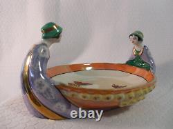 Noritake Art Deco Lady Figural Twins Gemini Lustre Bowl Butterflies Signed