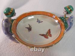 Noritake Art Deco Lady Figural Twins Gemini Lustre Bowl Butterflies Signed