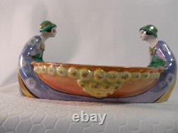 Noritake Art Deco Lady Figural Twins Gemini Lustre Bowl Butterflies Signed