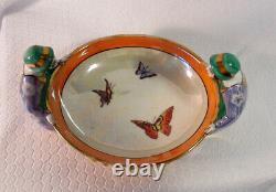 Noritake Art Deco Lady Figural Twins Gemini Lustre Bowl Butterflies Signed