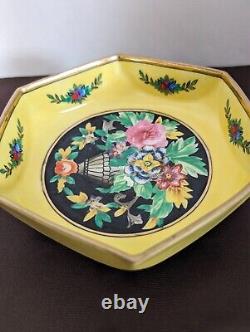 Noritake Hand painted Art Deco Bowl, Antique Noritake Footed Octagon Bowl