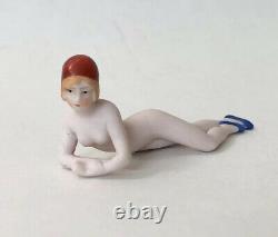 Nude Bathing Beauty Lady Woman Figurine Porcelain Bisque Art Deco VTG Germany