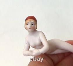 Nude Bathing Beauty Lady Woman Figurine Porcelain Bisque Art Deco VTG Germany