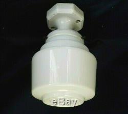 OLD ART DECO CEILING FIXTURE LAMP LIGHT Porcelain Canopy with MILK GLASS SHADE