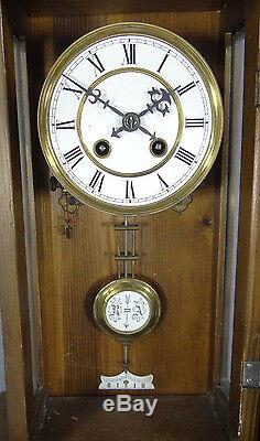 Old Art Deco German Junghans Regulator Wall Clock Porcelain Dial, Pendulum&Chimes