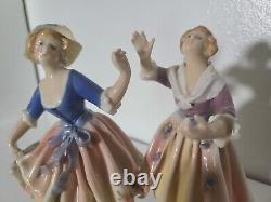 Old Art Deco German Porclain Double Lady Figurine By Karl Ens Volksstedt Dresden