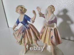 Old Art Deco German Porclain Double Lady Figurine By Karl Ens Volksstedt Dresden