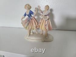 Old Art Deco German Porclain Double Lady Figurine By Karl Ens Volksstedt Dresden