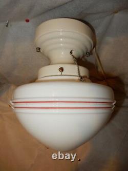 Original Art Deco Globe with Red Stripe Design on Streamlined Porcelain Fitter