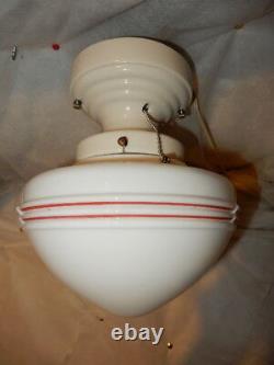 Original Art Deco Globe with Red Stripe Design on Streamlined Porcelain Fitter