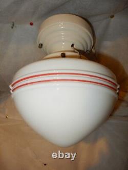 Original Art Deco Globe with Red Stripe Design on Streamlined Porcelain Fitter