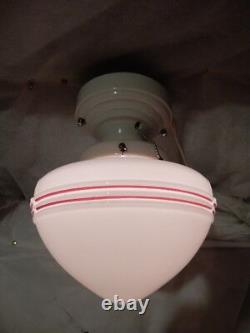 Original Art Deco Globe with Red Stripe Design on Streamlined Porcelain Fitter